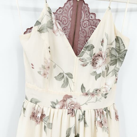 Windsor Womens Cottagecore Resortwear Floral Romance Chiffon Maxi Dress XS Ivory - Picture 3 of 7